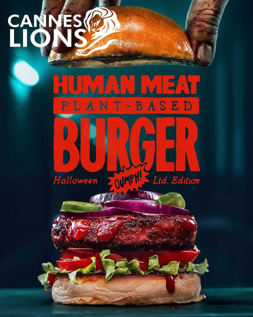 Especial para Halloween, ¡Ay! ¡Creé una hamburguesa vegana a base de plantas que sabe a carne humana! Esta hamburguesa, producida sólo una vez, contenía un mensaje que cuestionaba el hecho de que las fuentes de alimentación de las personas se basan principalmente en animales... ¡Especial para Halloween, Oumph! ¡Creé una hamburguesa vegana a base de plantas que sabe a carne humana! Esta hamburguesa, producida sólo una vez, contenía un mensaje que cuestionaba el hecho de que las fuentes de aliment